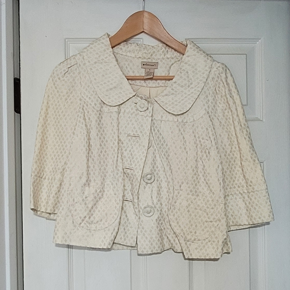 Elevenses Anthropologie blazer cream/white and gold size 4
